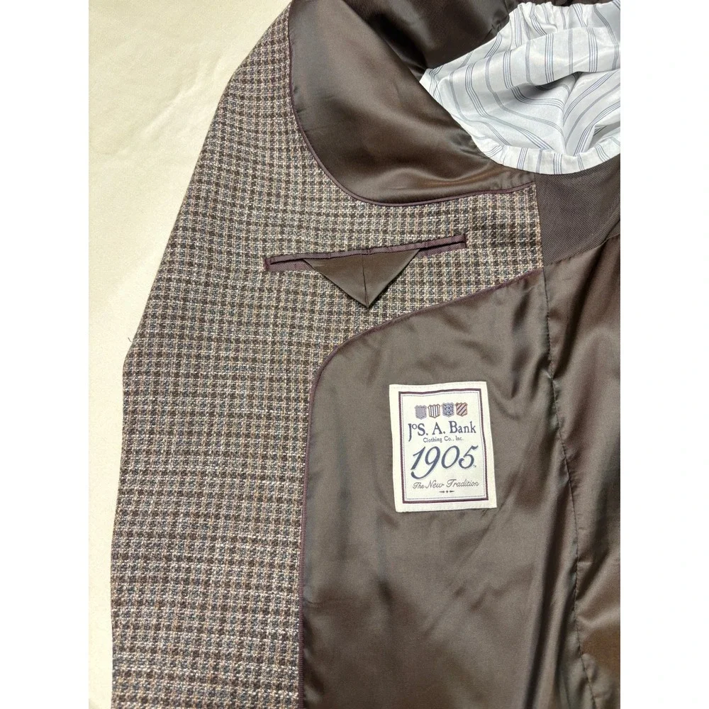 Jos A Bank 1905 X Tollegno 1900 Mens 44 Short Brown Houndstooth Wool Sport Coat